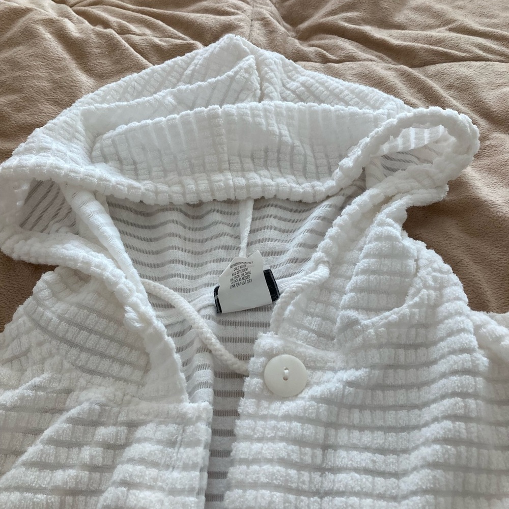 Cozy White Hooded Button-Up Beach Coverup - Picture 2 of 4